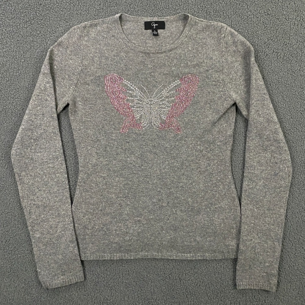 Aqua 100% Cashmere Sweater Womens Small Butterfly Bling Y2K Babydoll Fitted